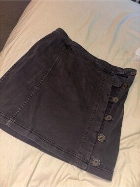 Altar'd State Black Button-Side Denim Mini Skirt